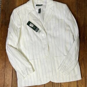 Women’s Ralph Lauren white linen pin stripe jacket  size 16 NWT